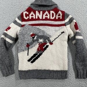 Canadiana Sweater Unisex Kids XS Gray Canada Ski Full Zip Graphic High Neck
